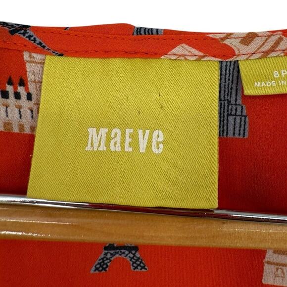 Maeve Anthropologie Aurelie Landmarks Sleeveless Ruffle Blouse Orange Size 8P - Picture 2 of 4